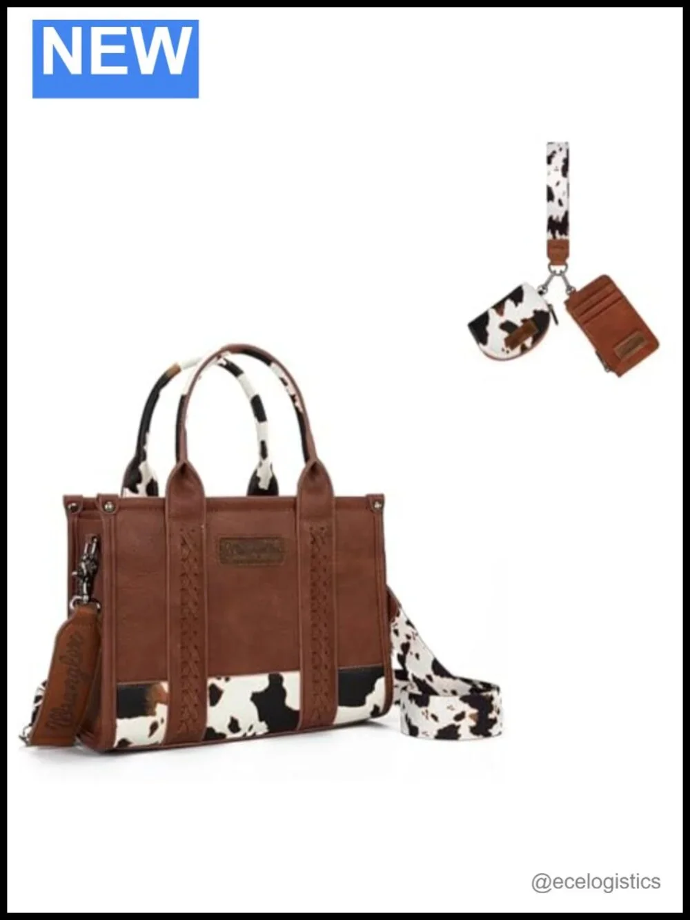 Wrangler Cow Print Leather Wristlet Bag Detachable Dual Pouch
